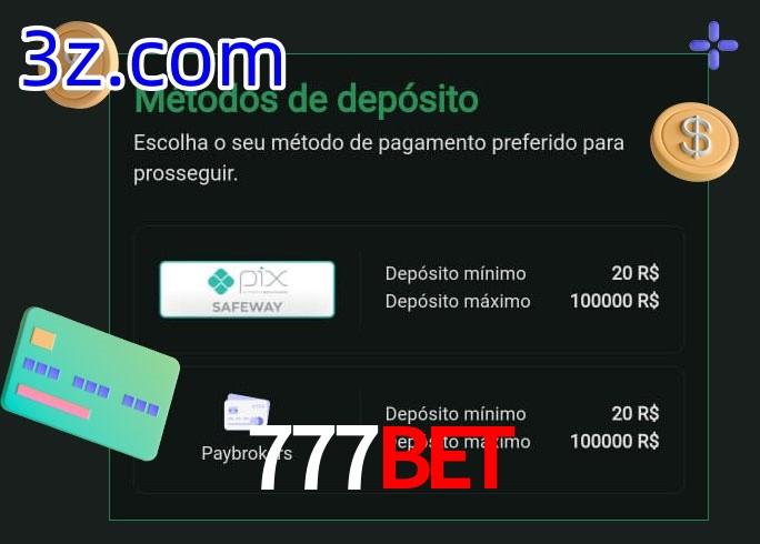 O cassino 777Bet oferece uma grande variedade de métodos de pagamento